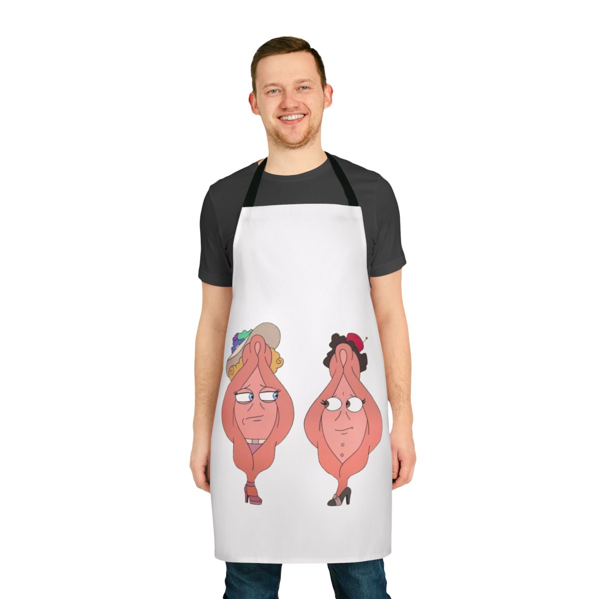 Funny "Big Mouth" inspired adult apron featuring a vagina design