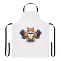 A funny apron featuring a cat lifting weights at the gym.