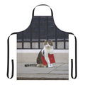 Illustration of Larry the cat wearing a red file apron