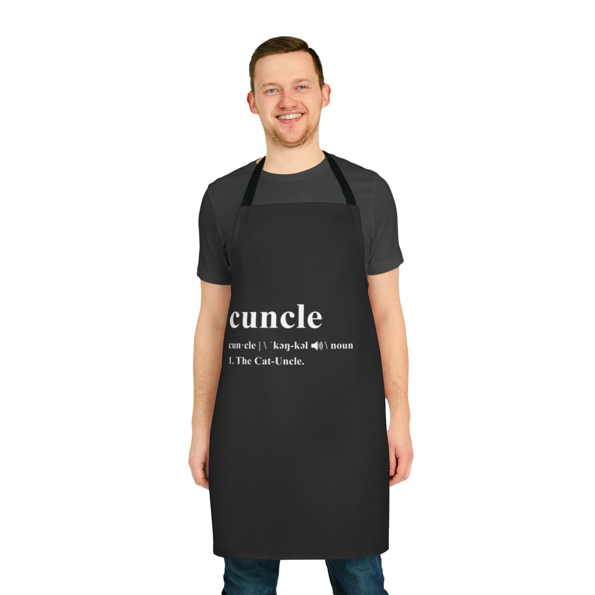 Funny cat uncle "cuncle" apron with a playful design