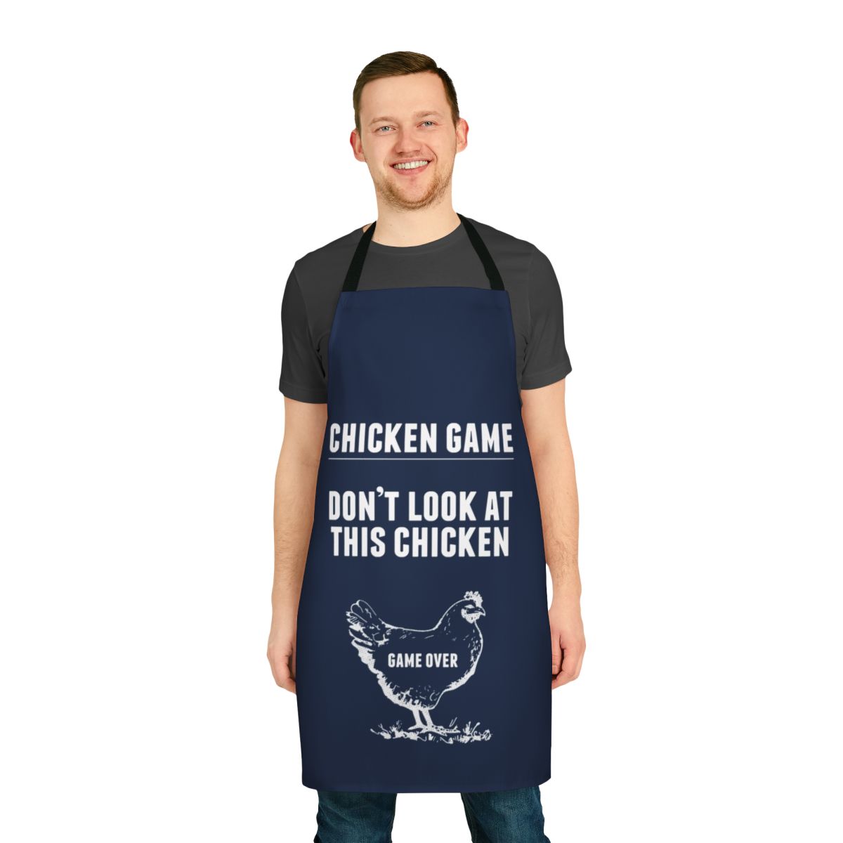 Apron with a funny chicken visual gag design