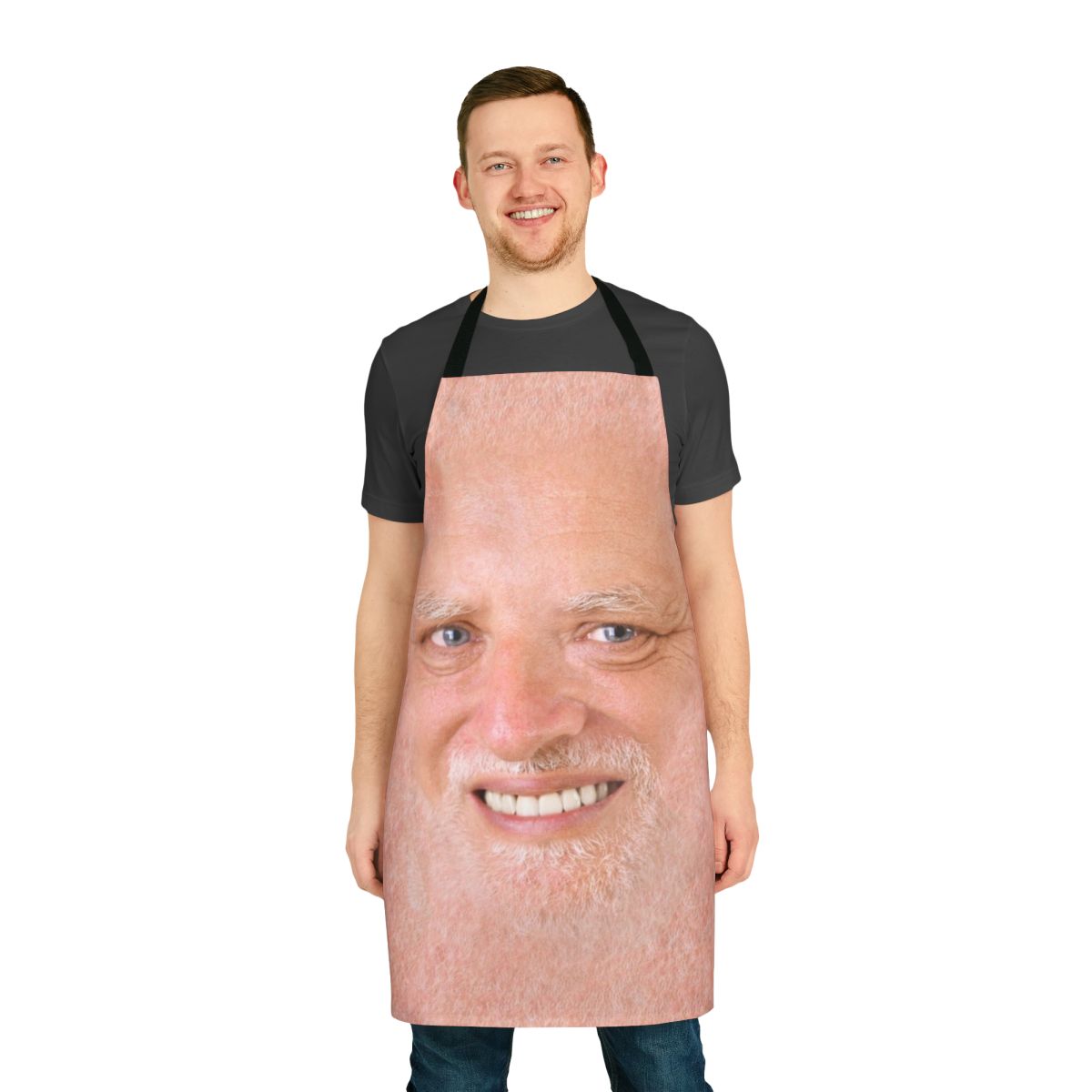 Apron featuring the "Hide the Pain Harold" meme character