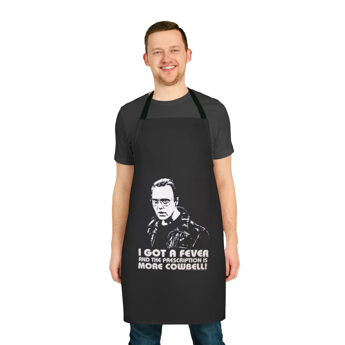 "I Got A Fever" themed apron with comical stick figure design