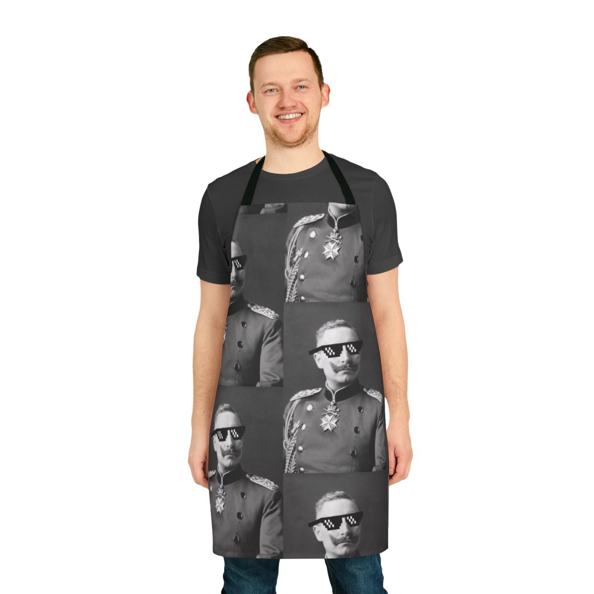 A funny apron featuring a caricature of Kaiser Wilhelm II with the text "Deal With It".