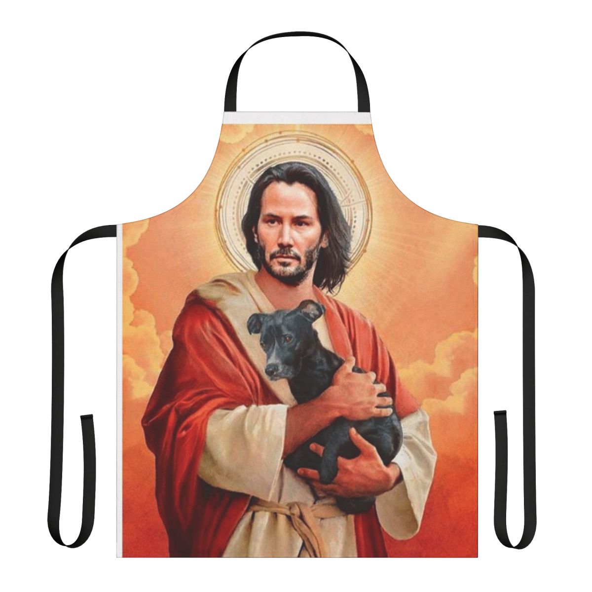 Funny apron with Keanu Reeves-inspired design and dog meme