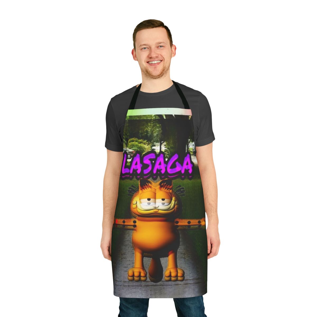 Funny Lasagna-Themed Apron with Ironic Meme Graphics
