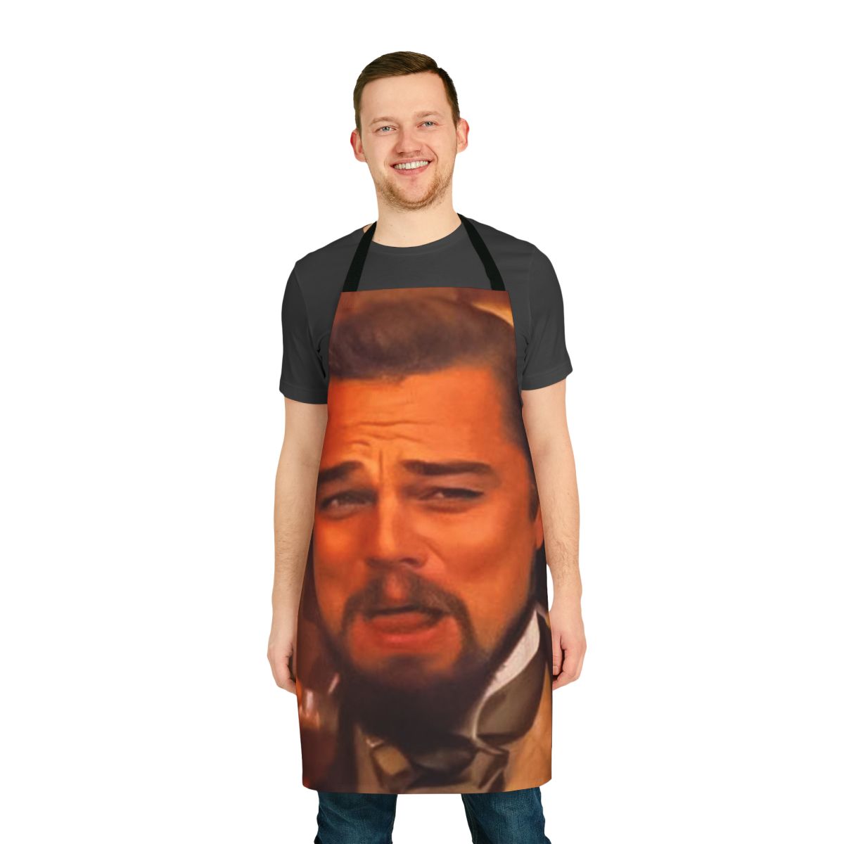 Apron featuring a meme design of Leonardo DiCaprio laughing