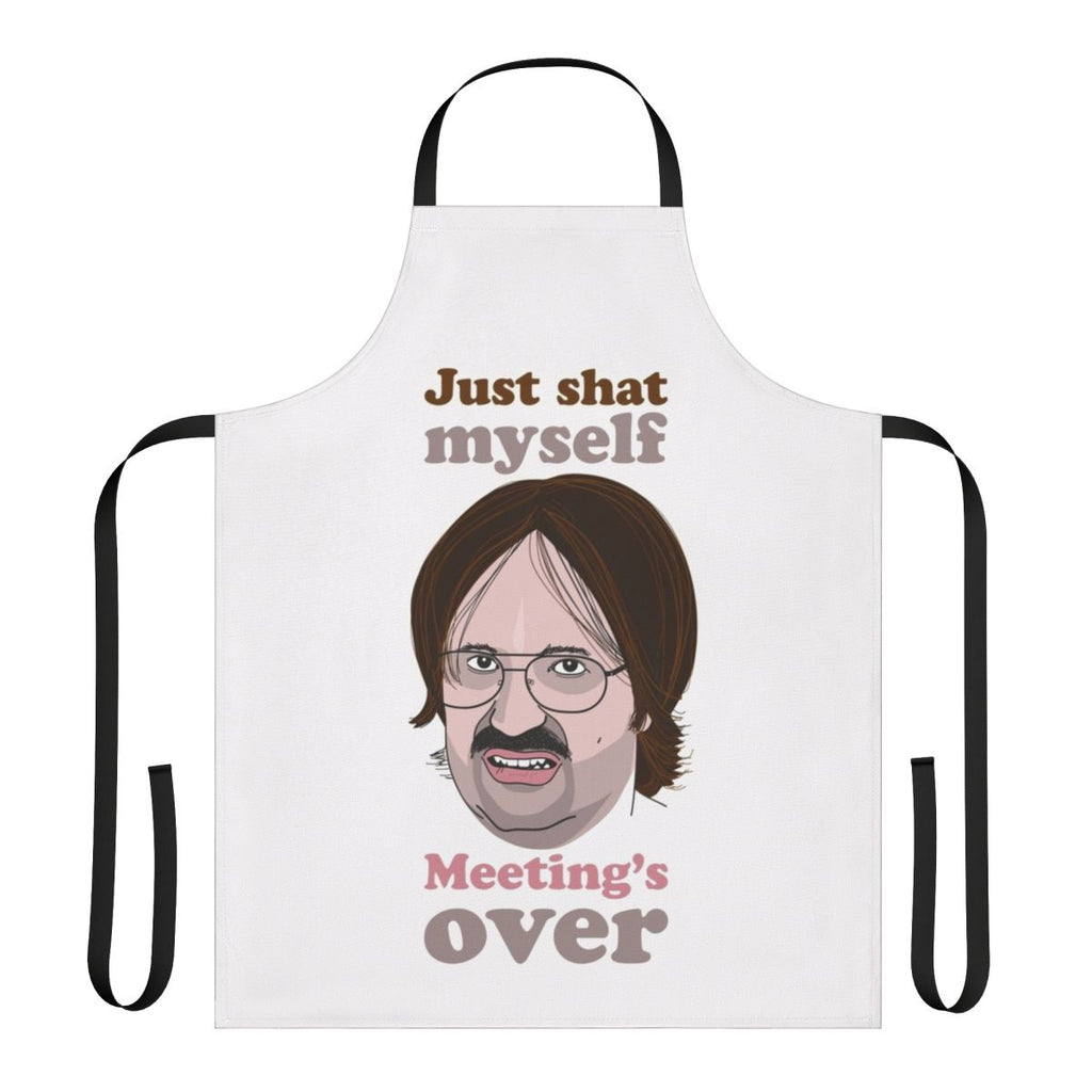 Funny meeting apron with text inspired by the comedy of Derek, Kev, and Ricky Gervais