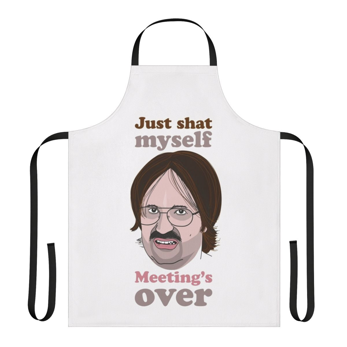 Funny meeting apron with text inspired by the comedy of Derek, Kev, and Ricky Gervais