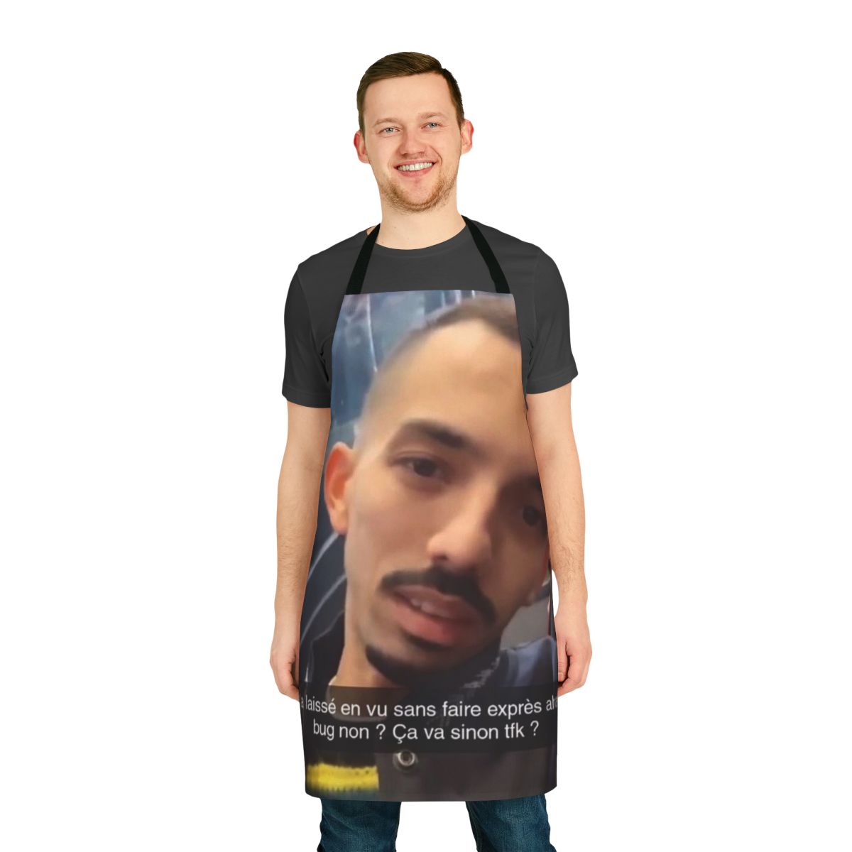 Bigflo Oli inspired meme apron featuring a humorous design