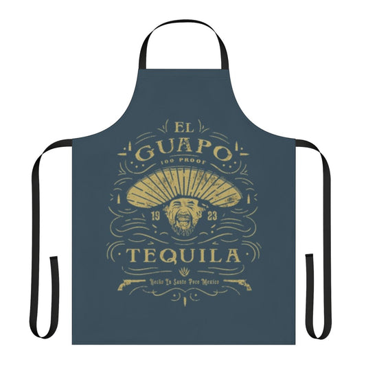 Vibrant Mexican-themed apron with 'El Guapo Tequila' design, inspired by the classic comedy film The Three Amigos