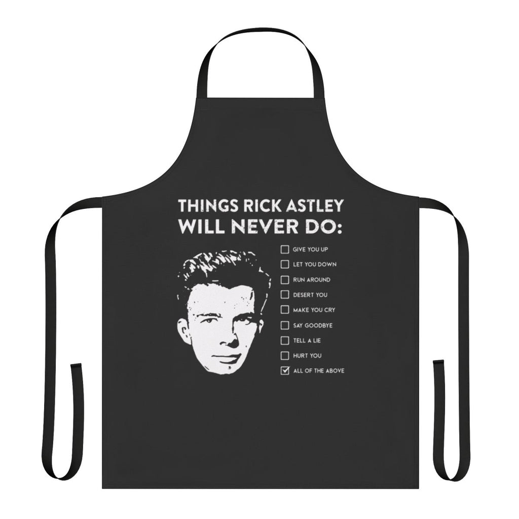 Apron featuring the memorable lyrics "Never Gonna Give You Up" by Rick Astley