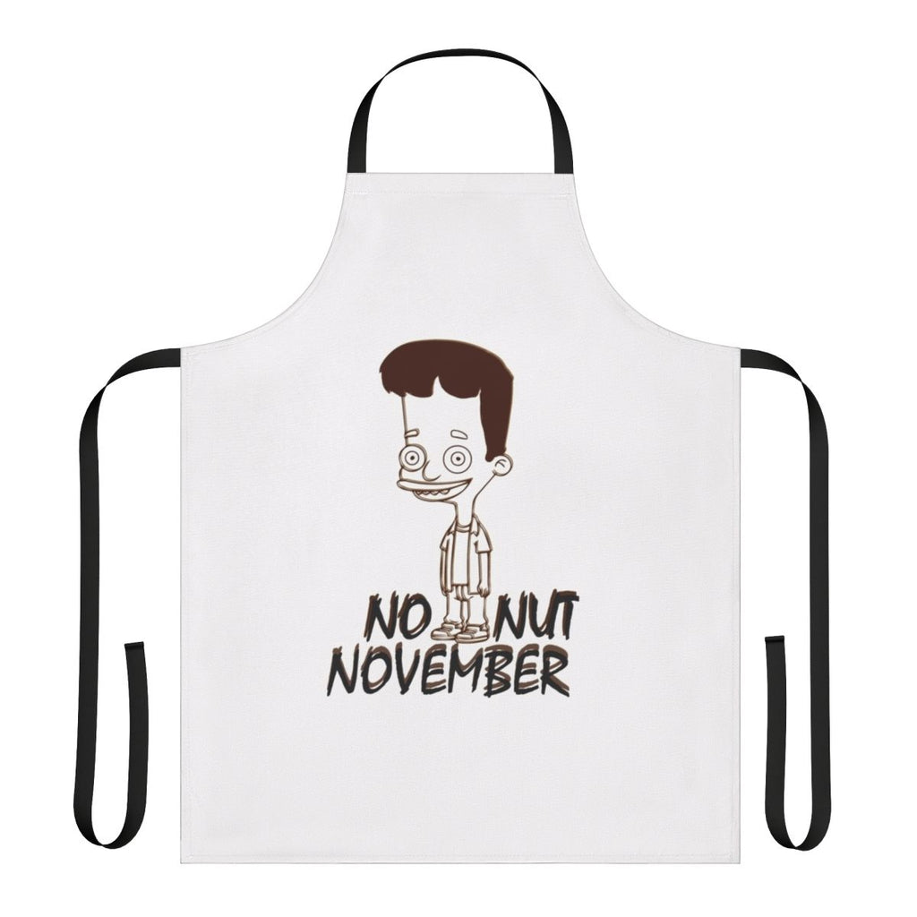 Funny "No Nut November" apron featuring the Hormone Monster from the Netflix series Big Mouth