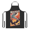 A funny, satirical apron design featuring Jesus as a ninja with text and icons.