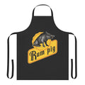 Vibrant cartoon illustration of a feral pig on a black apron, perfect for rum and alcohol enthusiasts