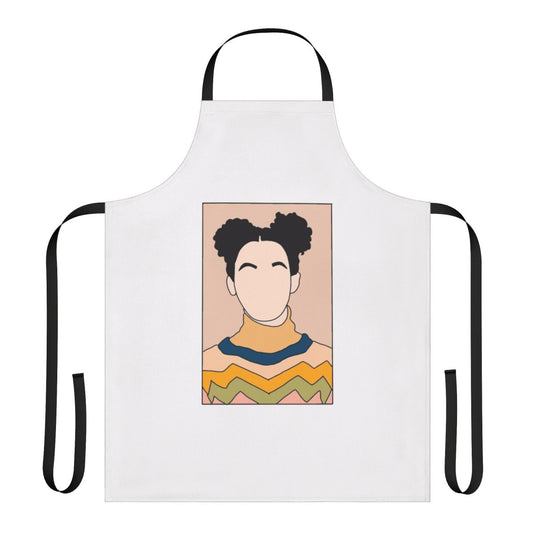 Colorful apron featuring the characters Maeve Wiley and Otis Milburn from the Netflix series "Sex Education"