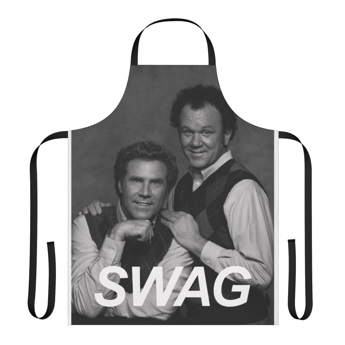 Step Brothers inspired comedy apron with a black and white portrait design