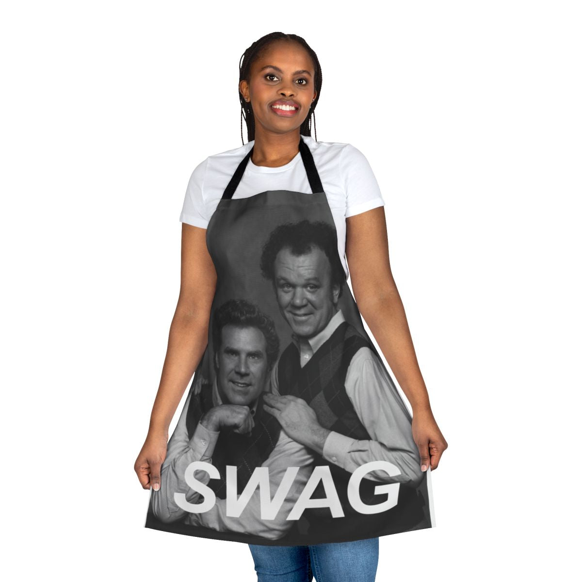 Step Brothers inspired comedy apron with a black and white portrait design