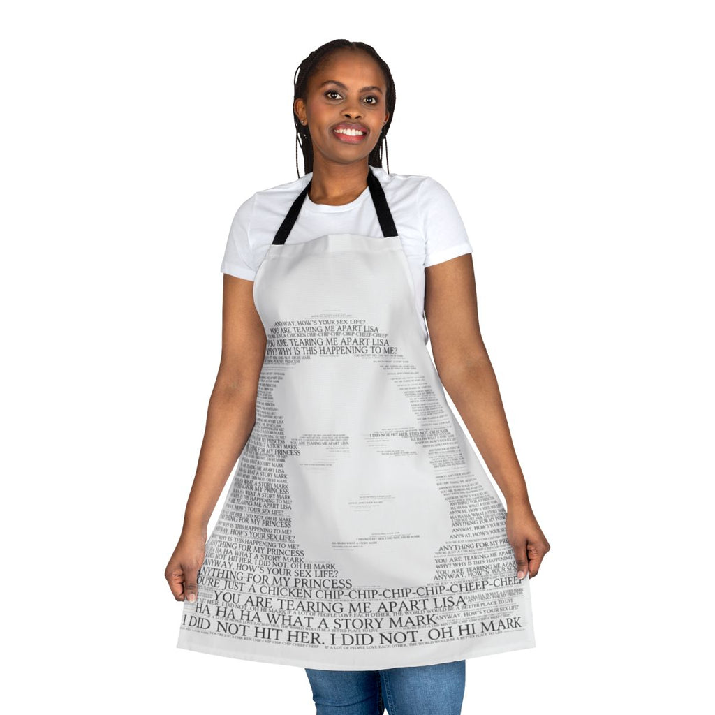The Room-inspired apron with Johnny's "words of wisdom"