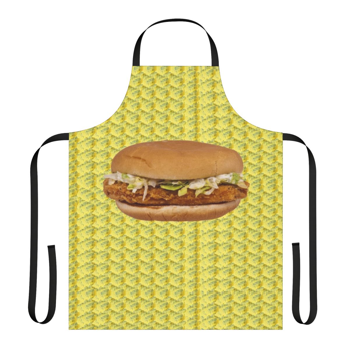 Funny x-rated themed apron with chicken sandwich and McDonalds parody design