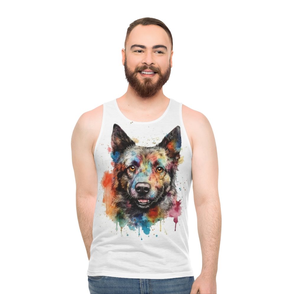 Hungarian Mudi dog watercolor painting on unisex tank top