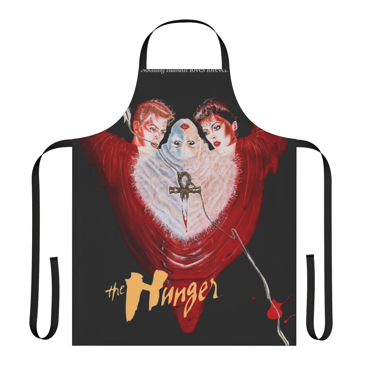 Hunger-inspired retro apron featuring 80s vampire and cult classic film elements