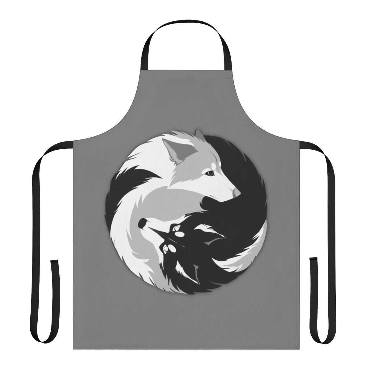 A high-quality kitchen apron featuring a stylized husky or malamute design.