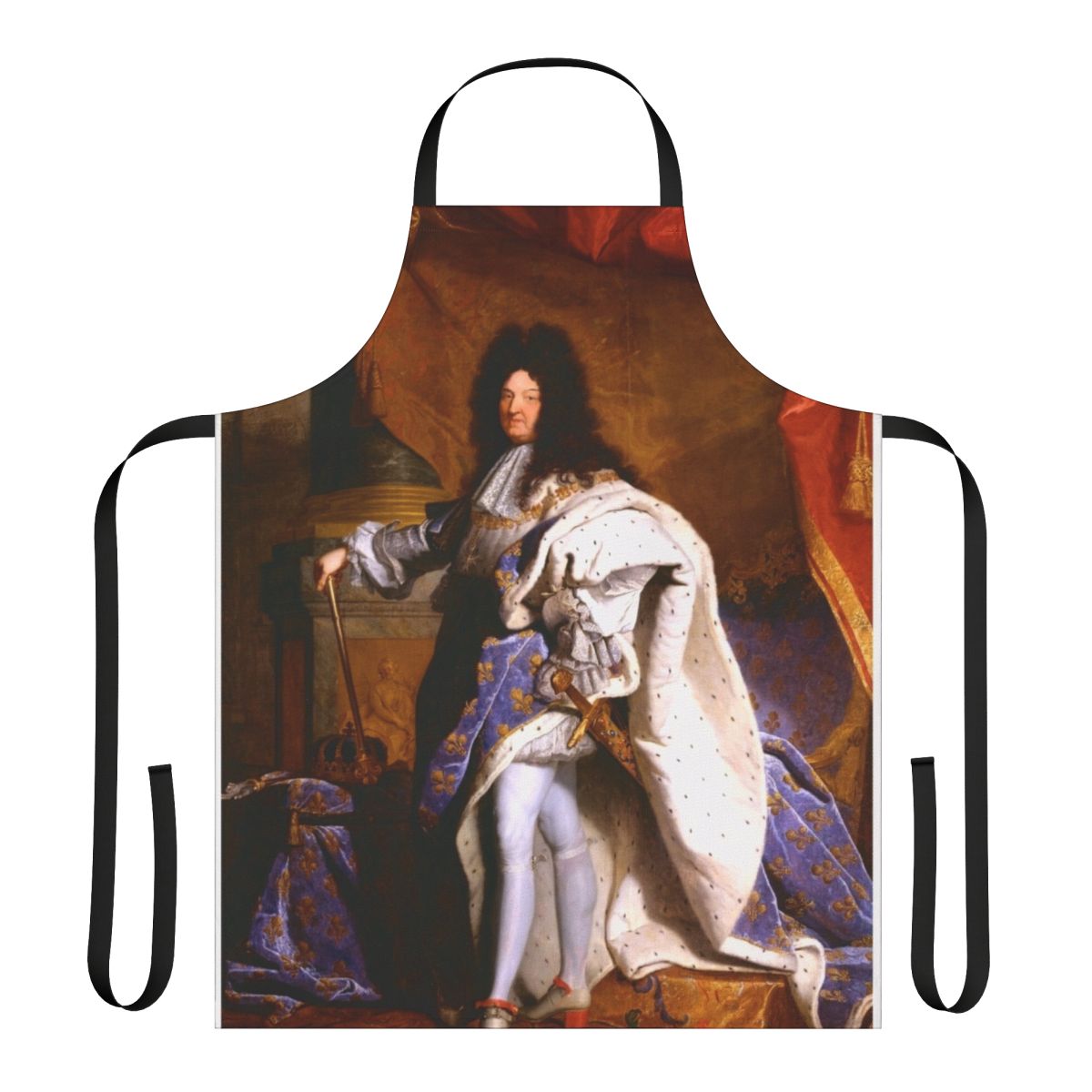 Hyacinth Rigaud inspired apron featuring a painting of French King Louis XIV, the Sun King