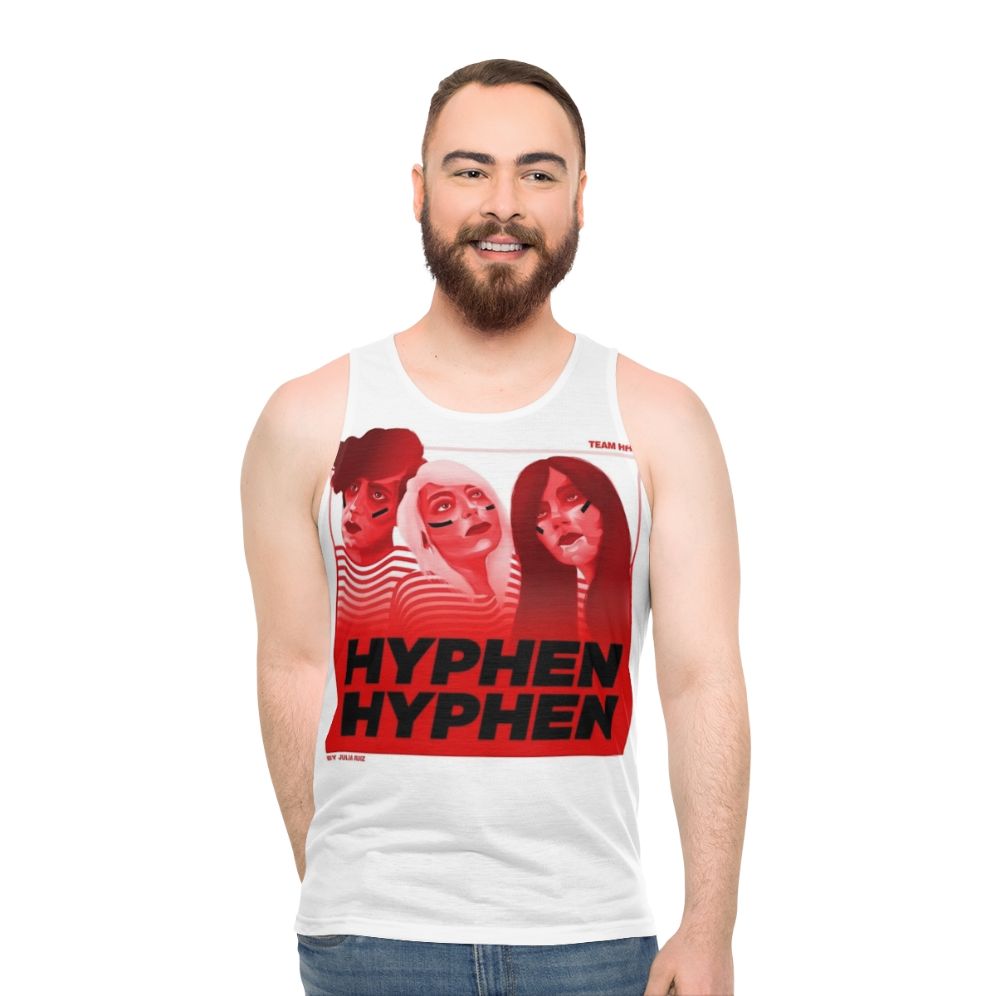 Unisex music tank top featuring Hyphen Hyphen band illustration