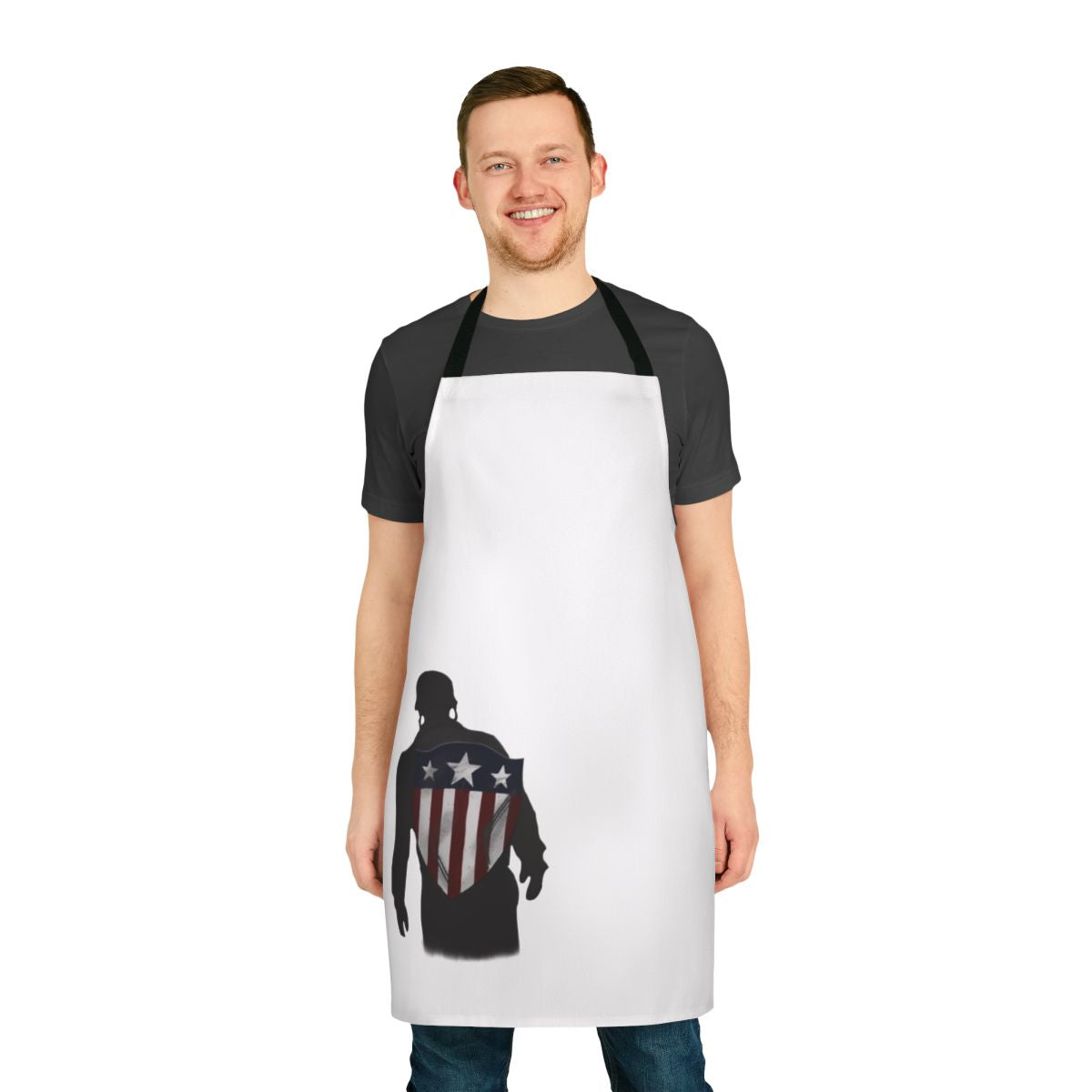 Patriotic superhero apron with "I Can Do This All Day" text and stars