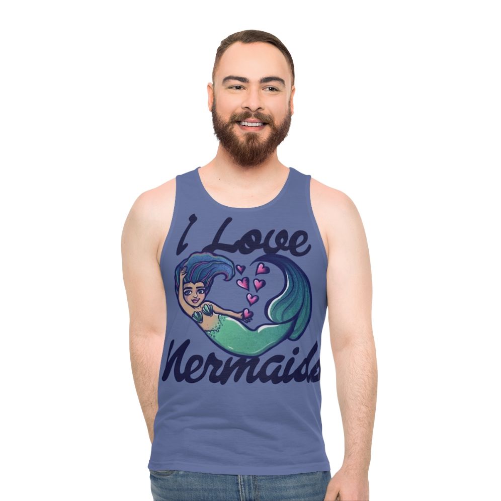 Unisex tank top with "I Love Mermaids" design