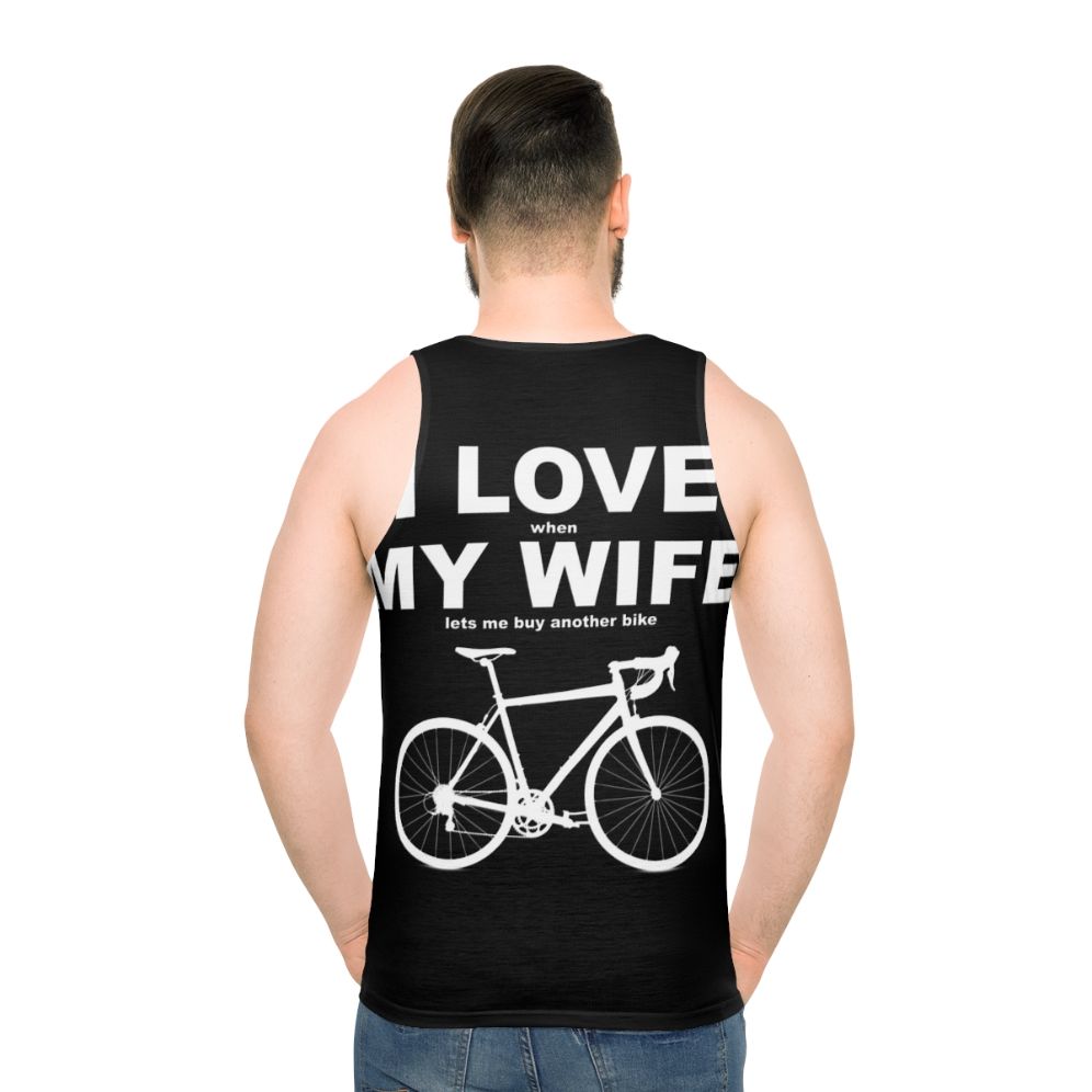Unisex tank top with "I Love My Wife" design for cycling enthusiasts