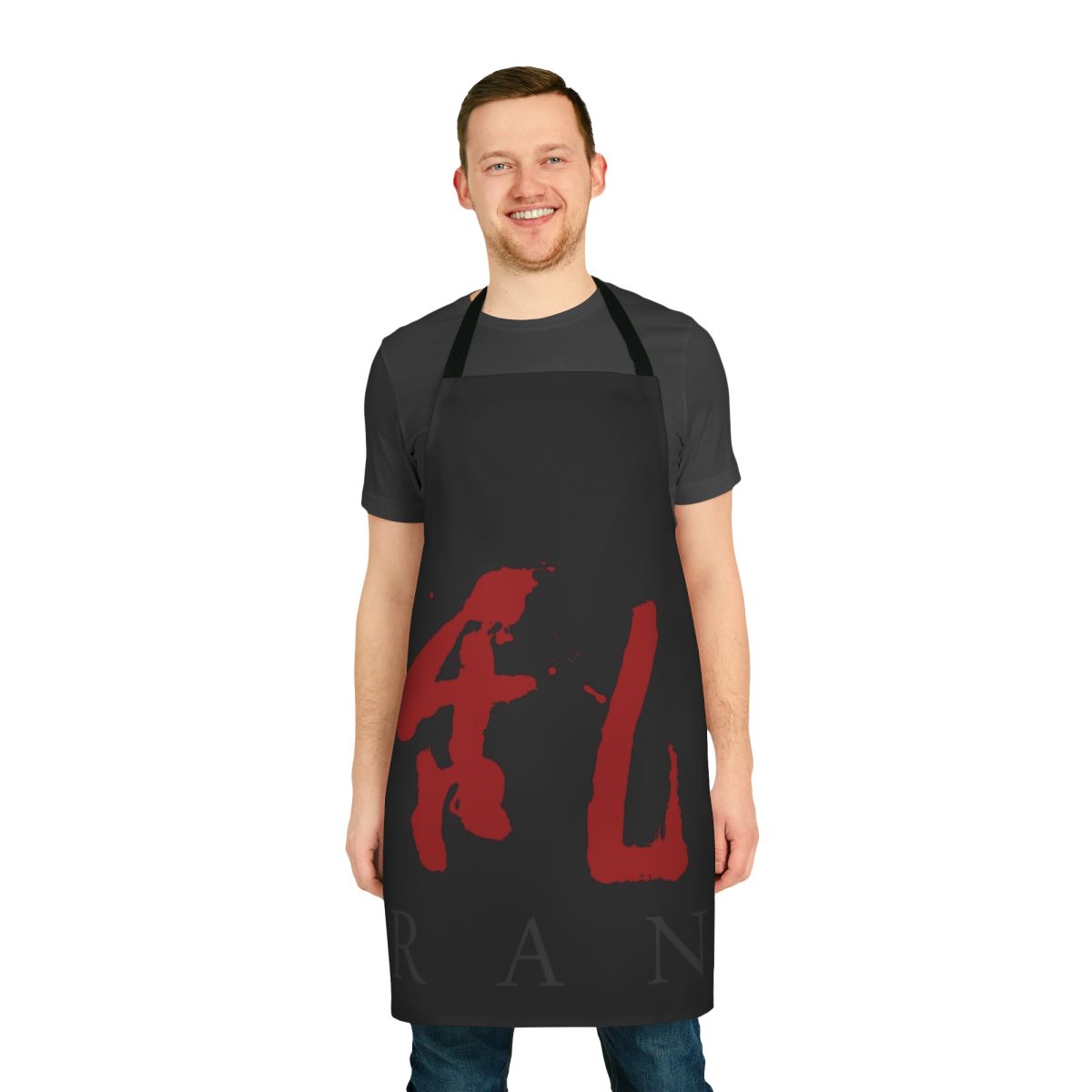 Stylish apron featuring the iconic "R A N" text design, inspired by the legendary Japanese filmmaker Akira Kurosawa's classic films.
