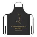 Black and gold apron featuring a quote from legendary film director Alfred Hitchcock