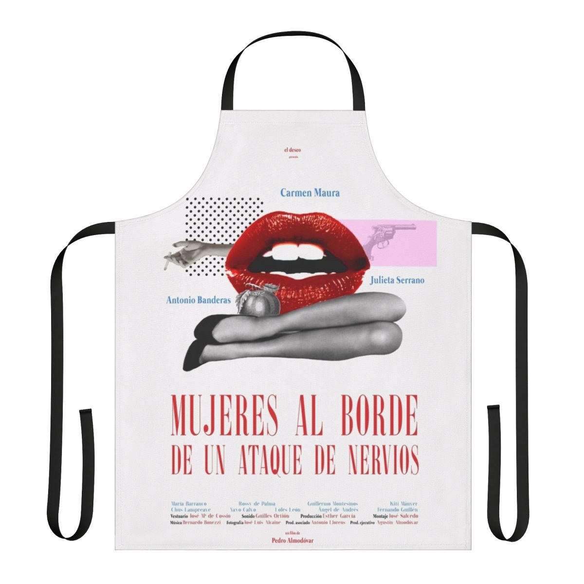 Women's apron featuring the iconic lips design from the classic Spanish film "Women on the Verge of a Nervous Breakdown"