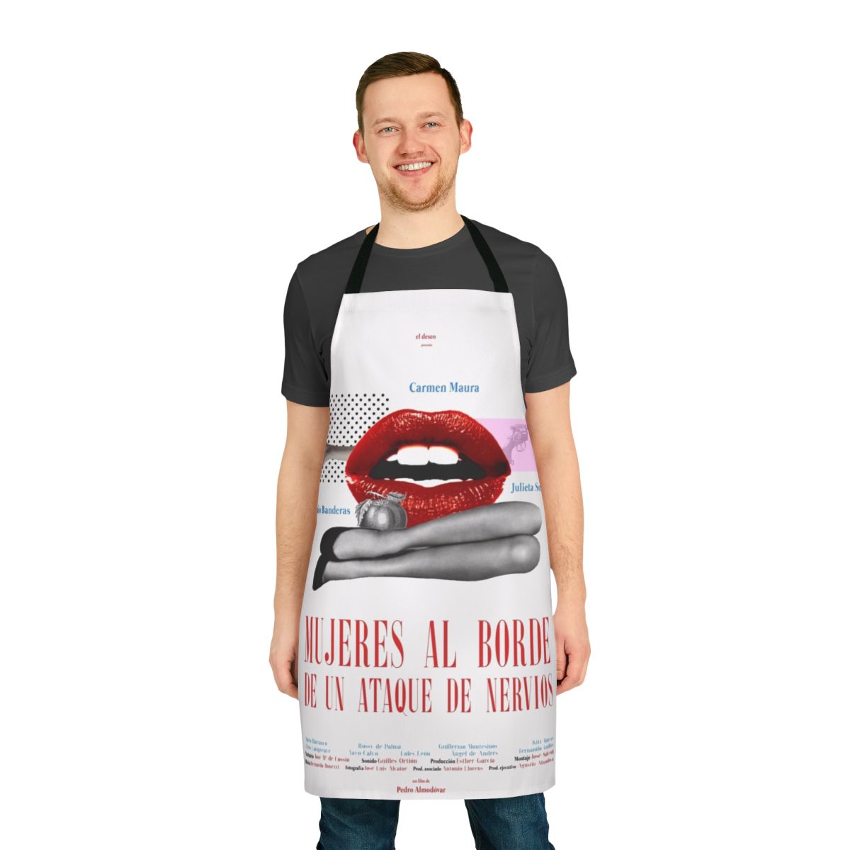 Women's apron featuring the iconic lips design from the classic Spanish film "Women on the Verge of a Nervous Breakdown"