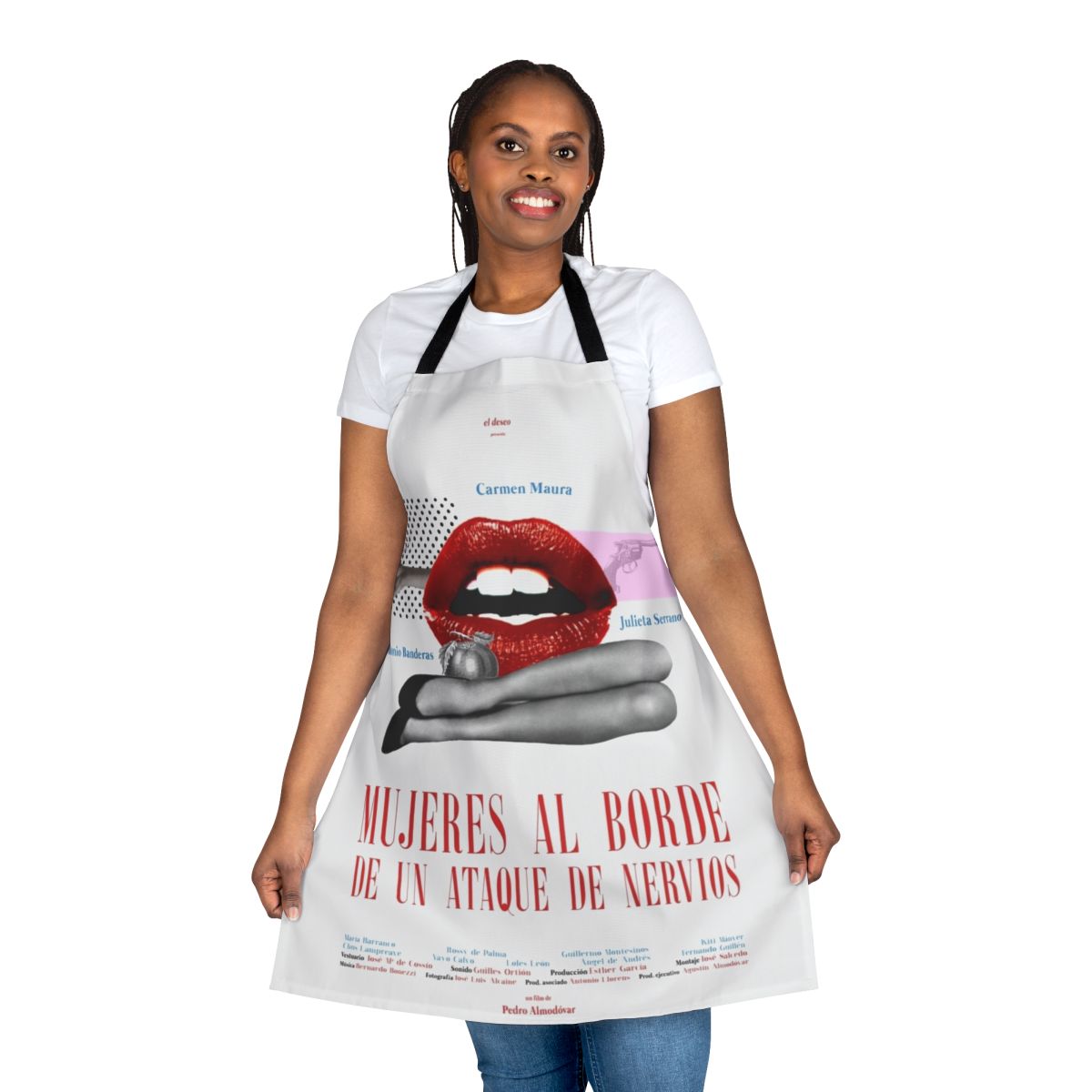 Women's apron featuring the iconic lips design from the classic Spanish film "Women on the Verge of a Nervous Breakdown"