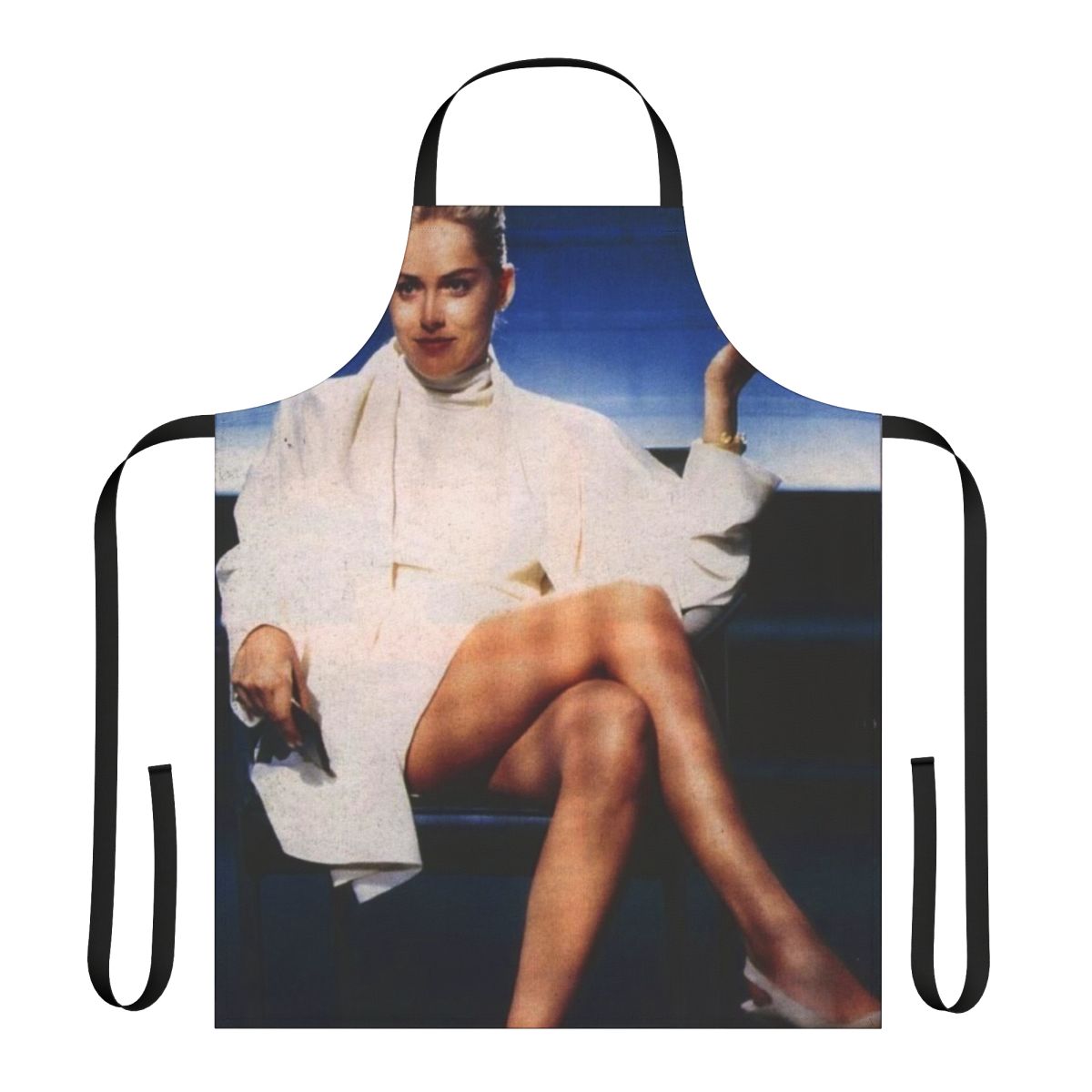 A stylish and unique kitchen apron inspired by the iconic "Basic Instinct" film, featuring a sleek black design with a sultry cigarette accent.