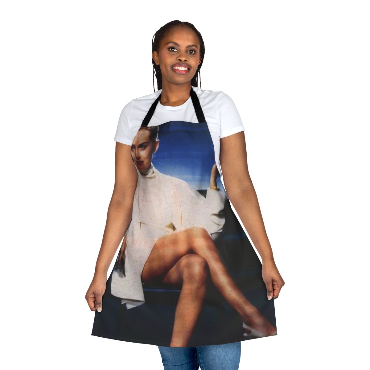 A stylish and unique kitchen apron inspired by the iconic "Basic Instinct" film, featuring a sleek black design with a sultry cigarette accent.