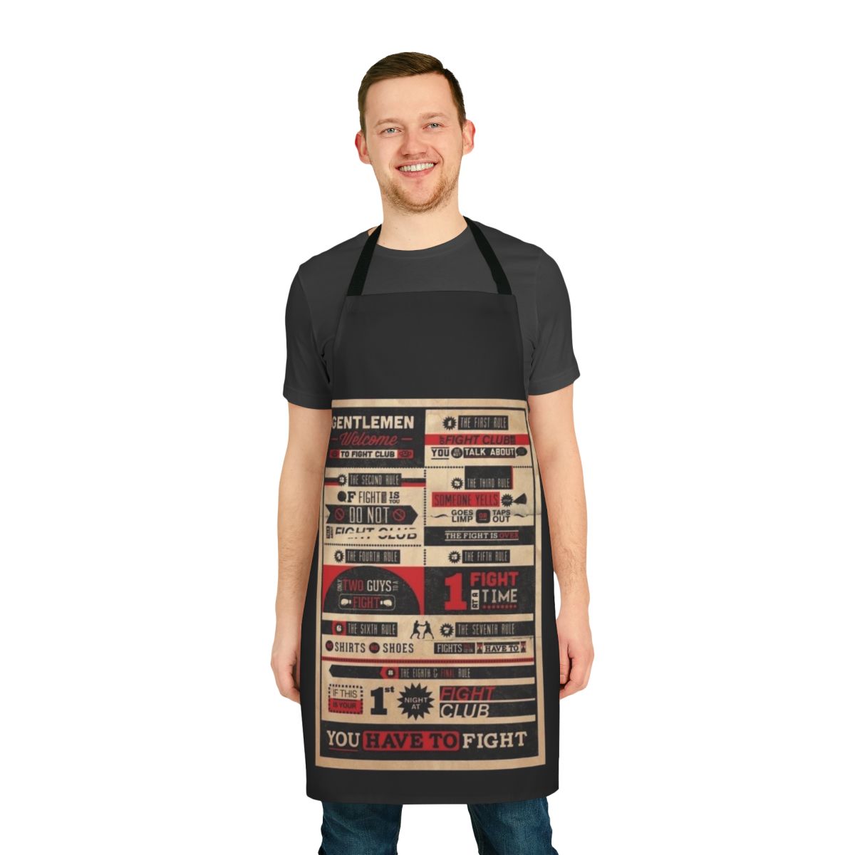 Fight Club-inspired kitchen apron with Tyler Durden quote
