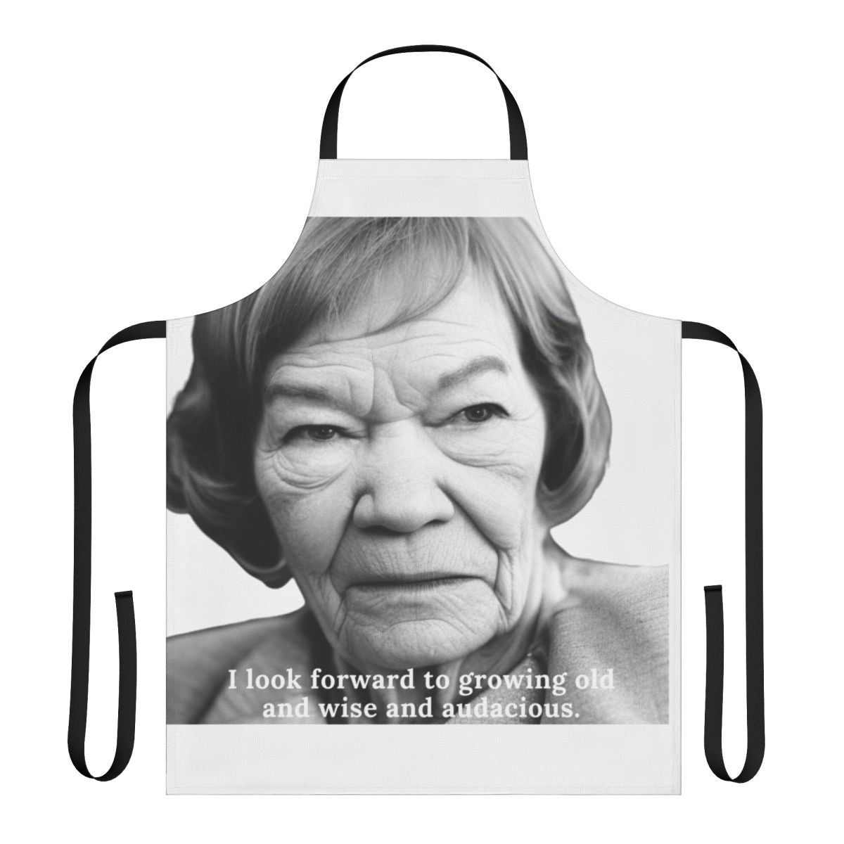 Glenda Jackson, legendary British actress and Academy Award winner, depicted in iconic portraits and artwork on a high-quality apron.