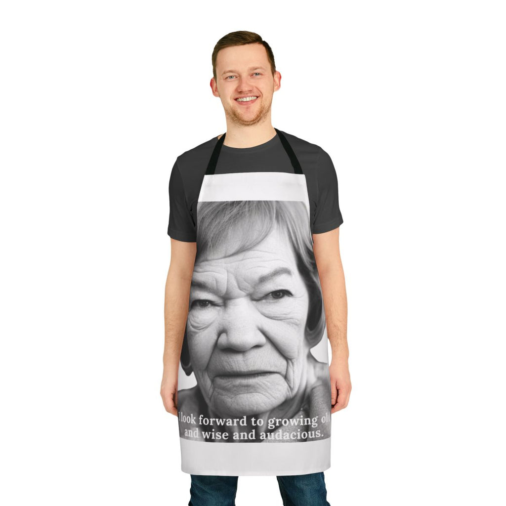 Glenda Jackson, legendary British actress and Academy Award winner, depicted in iconic portraits and artwork on a high-quality apron.