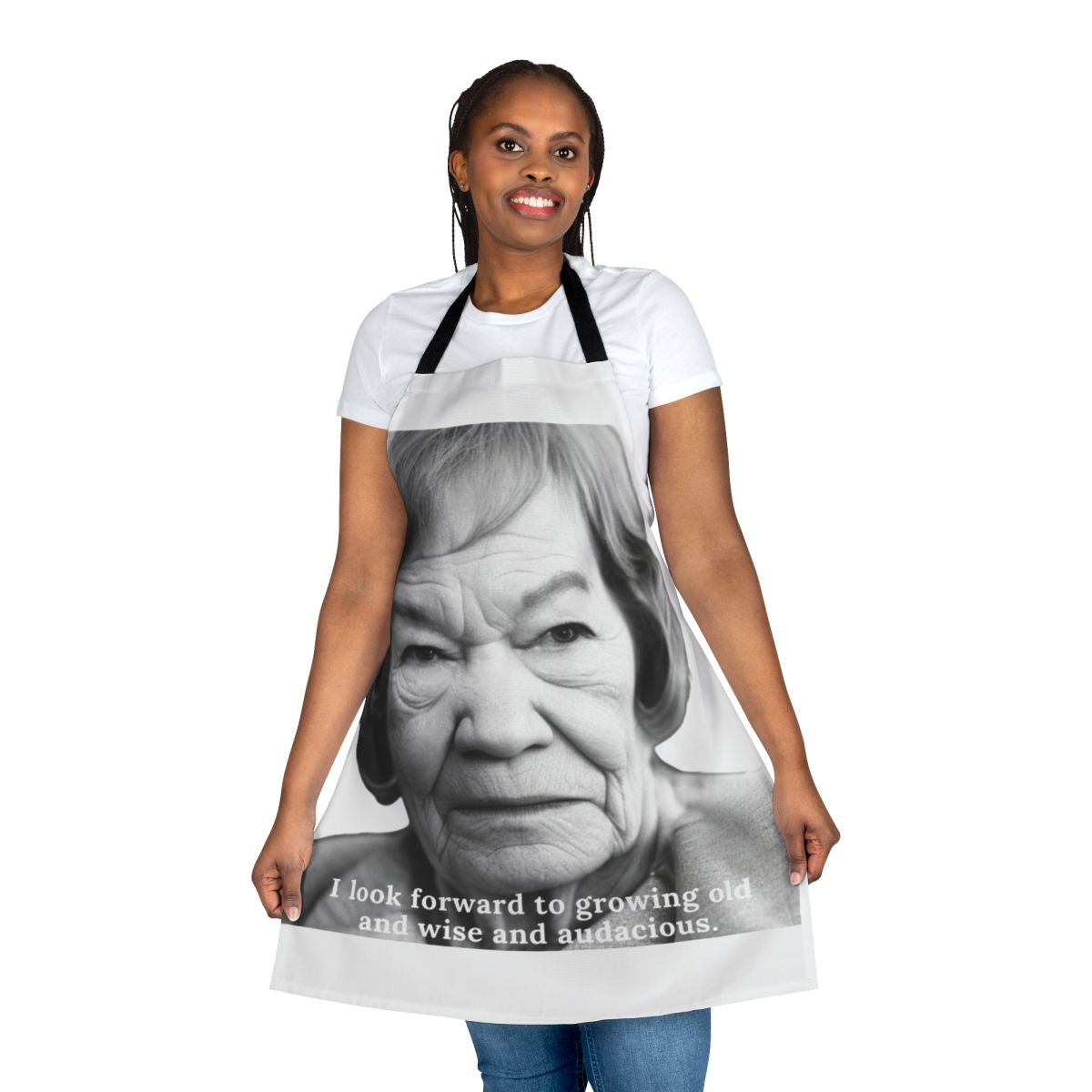 Glenda Jackson, legendary British actress and Academy Award winner, depicted in iconic portraits and artwork on a high-quality apron.