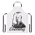 Stylish kitchen apron featuring the iconic "Good Evening" greeting from the Alfred Hitchcock television show