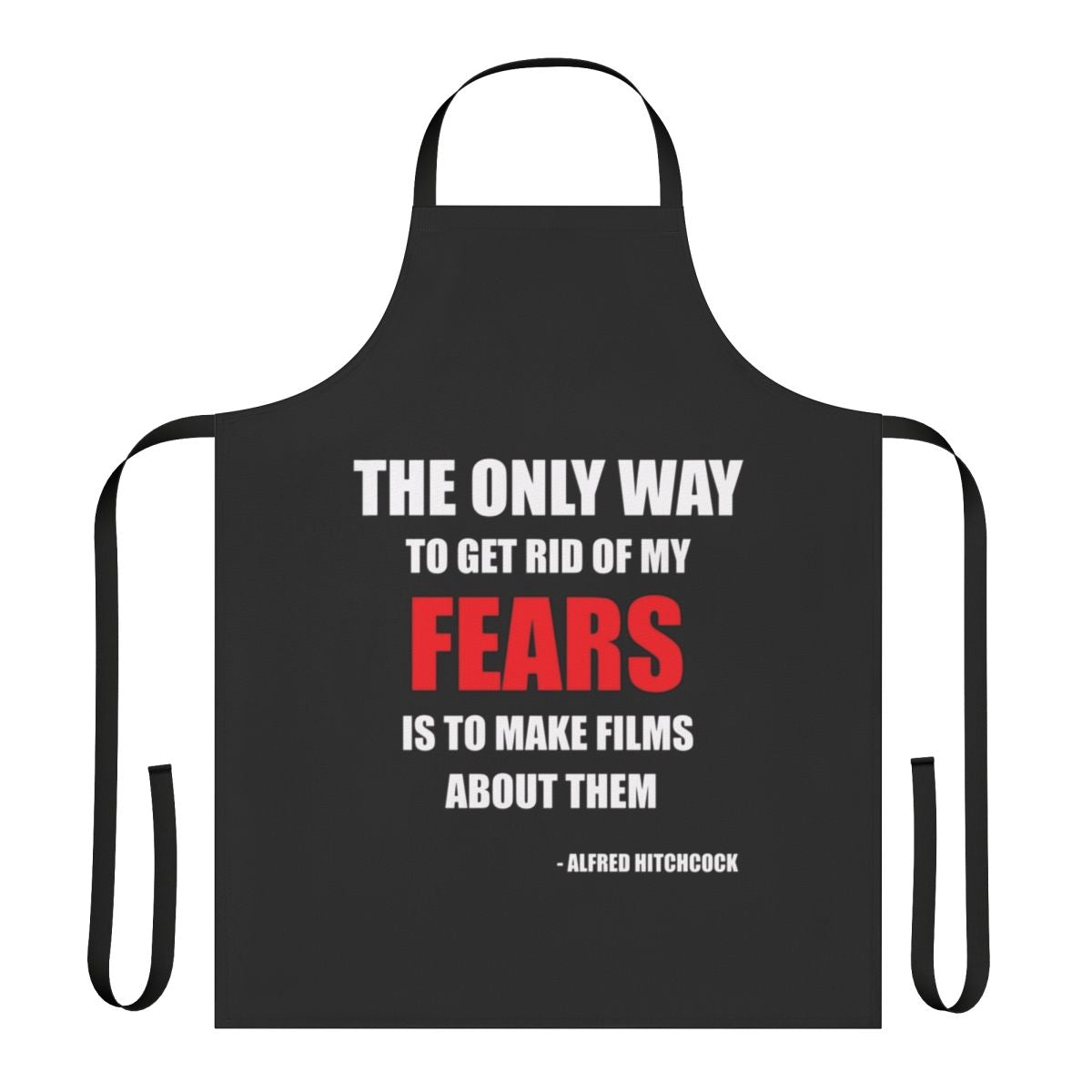 A stylish apron featuring an iconic Alfred Hitchcock quote, perfect for fans of the legendary director.