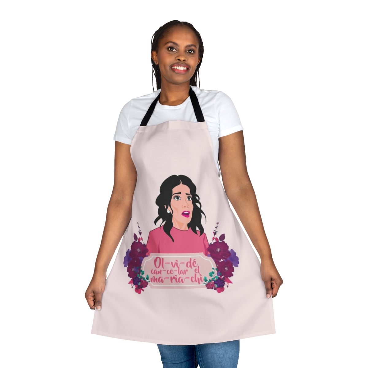 'House of Flowers' themed apron featuring Paulina de la Mora character