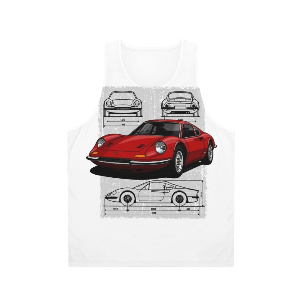 Unisex tank top with illustration of a classic Ferrari Dino sports car