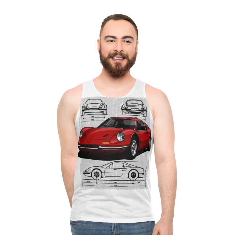 Unisex tank top with illustration of a classic Ferrari Dino sports car