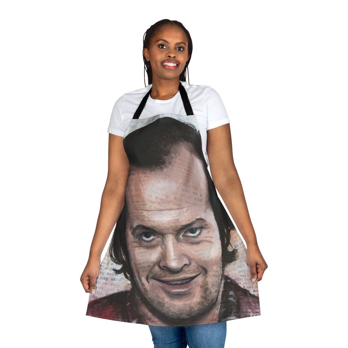Jack Nicholson inspired apron featuring a portrait design from the classic film The Shining