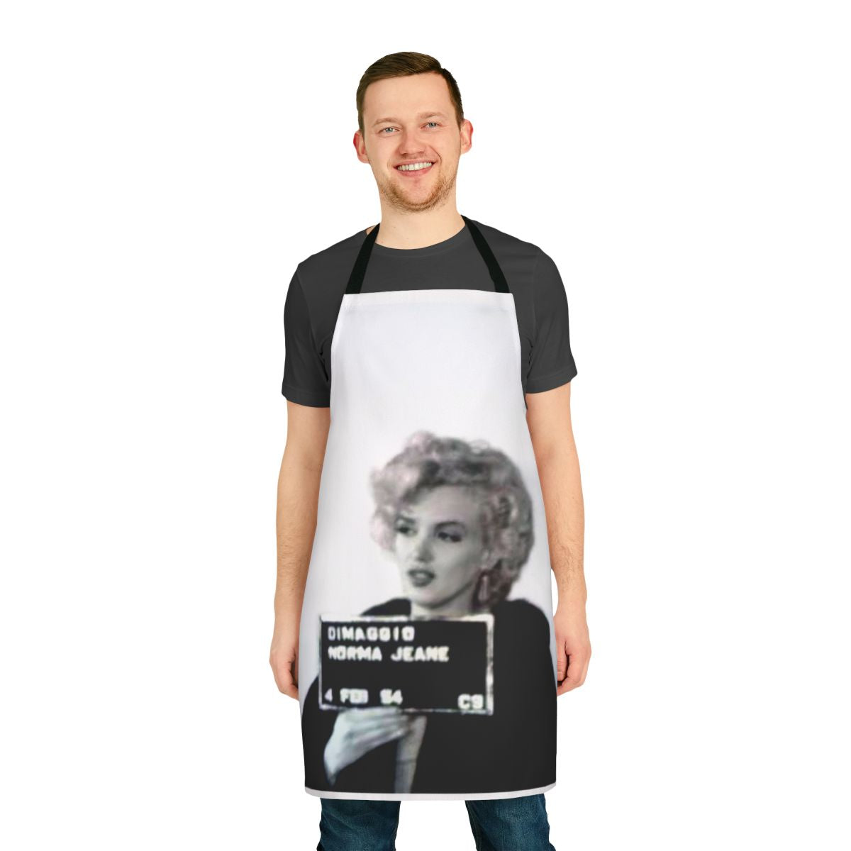 Vintage-style apron featuring Marilyn Monroe's iconic mugshot